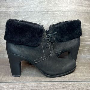 Ecco Jaffna Women’s Sz 6.5-7/EU 37 Black Lace Up Fur Cuff Heeled Ankle Boots